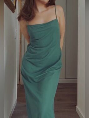 Zara Green Square Neck Spaghetti Strap Midi Dress Sz S